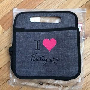 NWT Thirty-one Double Duty Caddy Charcoal Crosshatch with I ❤️ Thirty-one